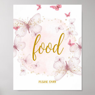 Póster Rótulo de mesa de comida de cumpleaños rosada y do