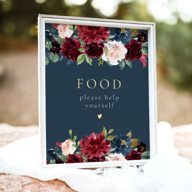 Póster Rótulo de mesa de comida floral azul de la Marina  (Subido por el creador)