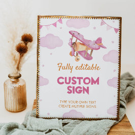 Póster Rótulo de mesa de cumpleaños del Chica rosa del av