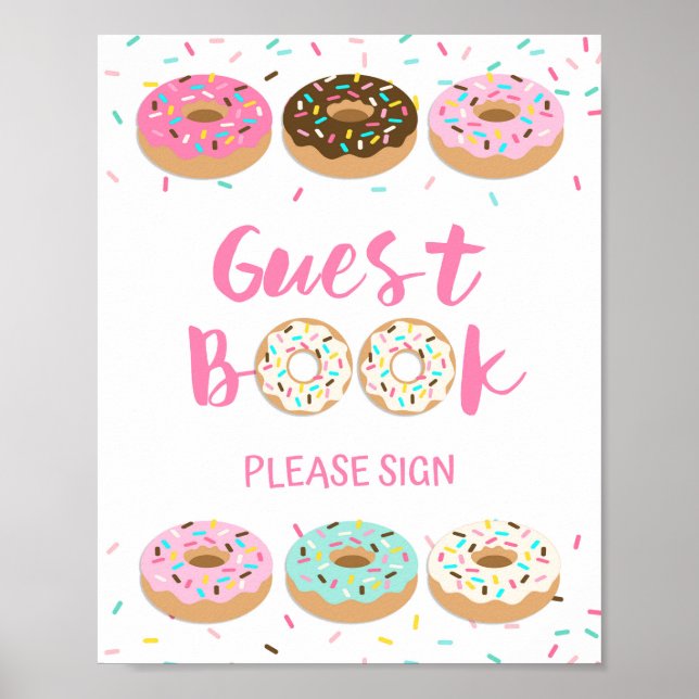 Póster Rótulo de mesa de donut rosado del Rótulo de invit (Frente)