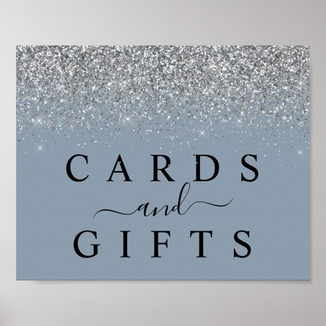 Póster Rótulo de mesa de Dusty Blue & Silver Cards & Gift (Frente)