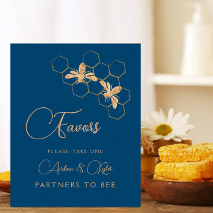 Póster Rótulo de mesa de favoritos de ducha de boda índig