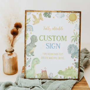 Póster Rótulo de Mesa de Fiesta de Cumpleaños de Dinosaur