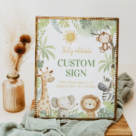 Póster Rótulo de mesa de fiesta de cumpleaños de Safari J