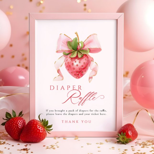 Póster Rótulo de mesa de fresa Baby Shower Diaper Raffle (Subido por el creador)