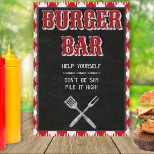 Póster Rótulo de mesa de la barra de hamburguesas de cump