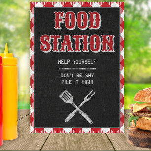 Póster Rótulo de mesa de la estación de comida de cumplea