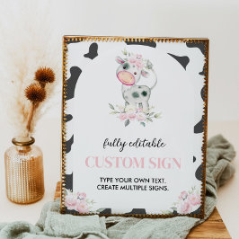 Póster Rótulo de mesa de la fiesta de cumpleaños de vaca