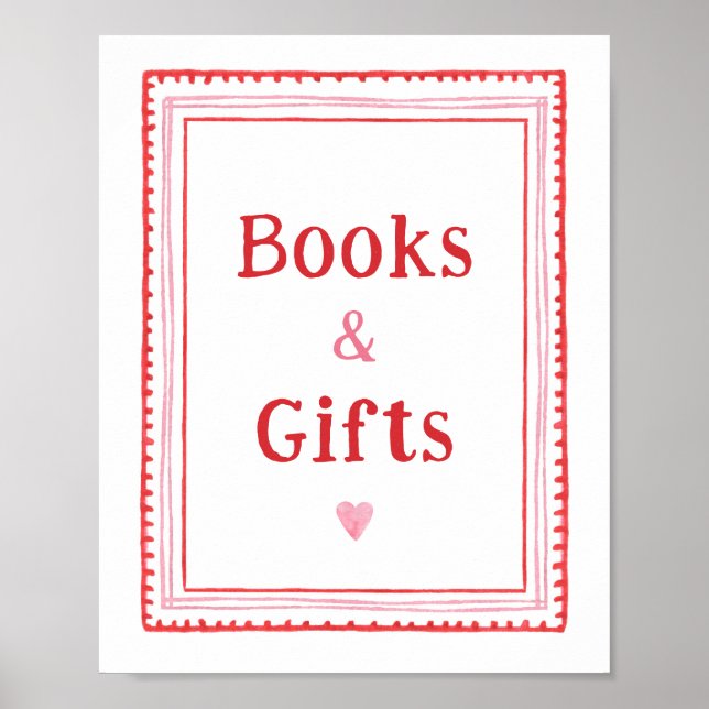 Póster Rótulo de mesa de libros y regalos de San Valentín (Frente)