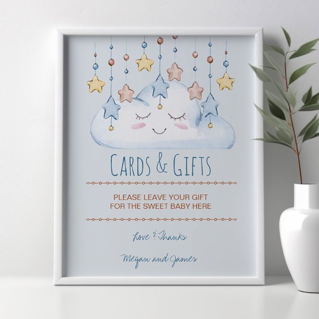 Póster Rótulo de mesa de regalo Baby Shower Stars and Clo (Baby Shower Sign from my Twinkle Twinkle baby shower collection)
