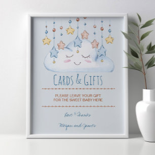 Póster Rótulo de mesa de regalo Baby Shower Stars and Clo