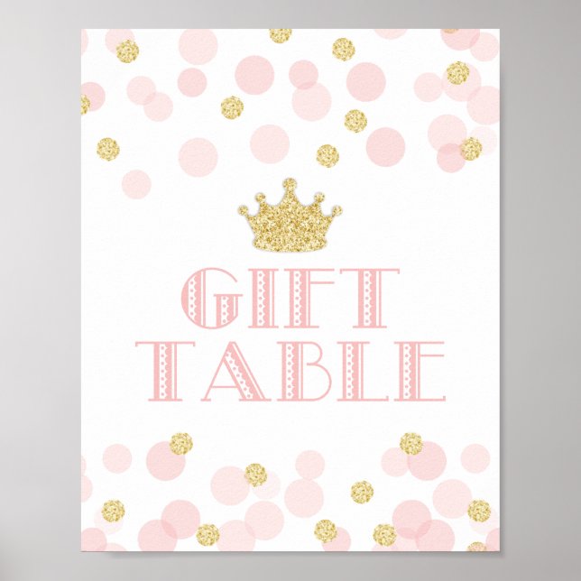 Póster Rótulo de mesa de regalo de Baby Shower Princesa O (Frente)