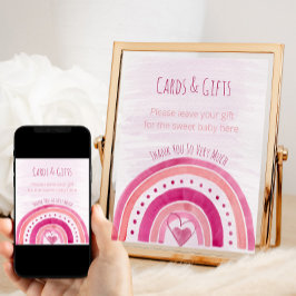 Póster Rótulo de mesa de regalo de Baby Shower rosa arco