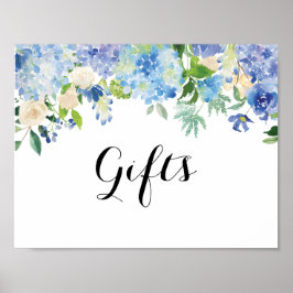 Póster Rótulo de mesa de regalo de hidrangea floral azul