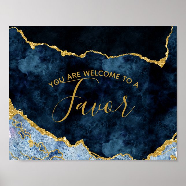 Póster Rótulo de mesa de Relieve metalizado dorado azul d (Frente)