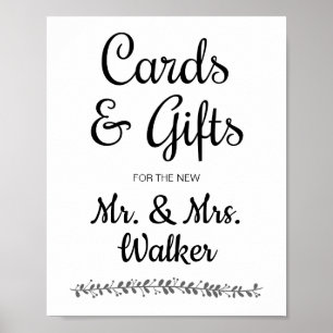 Póster Rótulo de mesa de tarjetas de boda y regalos moder