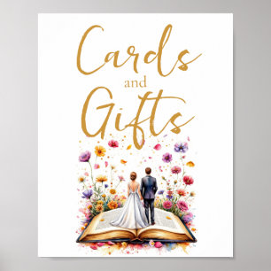 Póster Rótulo de mesa de tarjetas y regalos de flores sil