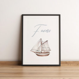Póster Rótulo de mesa Nautical Ocean Sailboat Favor