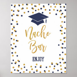 Póster Rótulo de Nacho Bar Navy & Gold Graduation Party