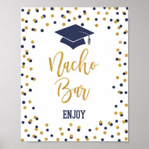 Póster Rótulo de Nacho Bar Navy & Gold Graduation Party