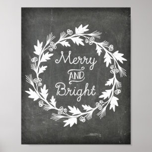 Póster Rótulo de Navidades Rústicos Merry y Bright Chalkb