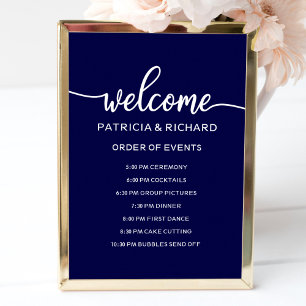 Póster Rótulo de orden de eventos de boda   Azul marino