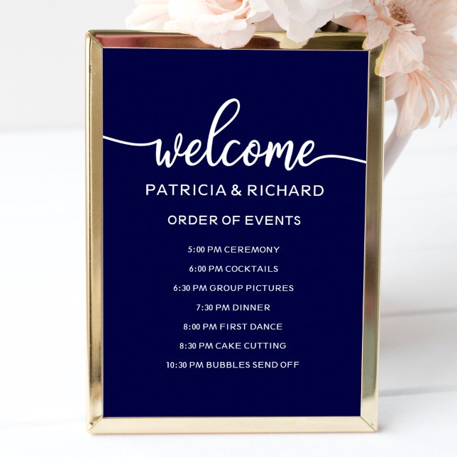 Póster Rótulo de orden de eventos de boda | Azul marino (Subido por el creador)
