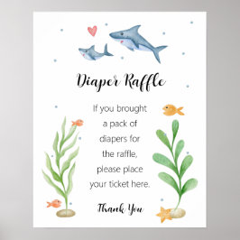 Póster Rótulo de pañales de Baby Shower para tiburones Ra