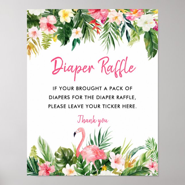 Póster Rótulo de pañales de Baby Shower tropical Raffle (Frente)