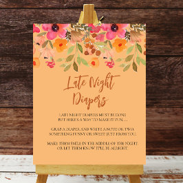 Póster Rótulo de pañales nocturnos Flores de jardín rosa
