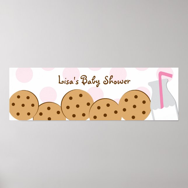 Póster Rótulo de pancarta de Cookies y Leche Baby Shower (Frente)