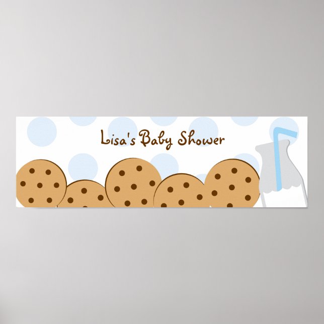 Póster Rótulo de pancarta de Cookies y Leche Baby Shower (Frente)