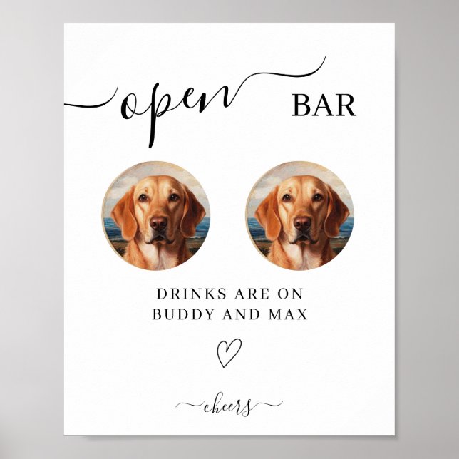 Póster Rótulo de perro de bar abierto, Rótulo Mascota de  (Frente)