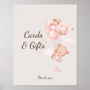 Póster Rótulo de Personalizado Baby Shower de Oso y Globo