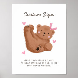 Póster Rótulo de Personalizado de Baby Shower rosa de oso