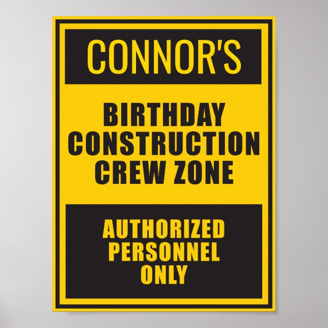 Póster Rótulo de Poster de cumpleaños de zona de construc (Frente)