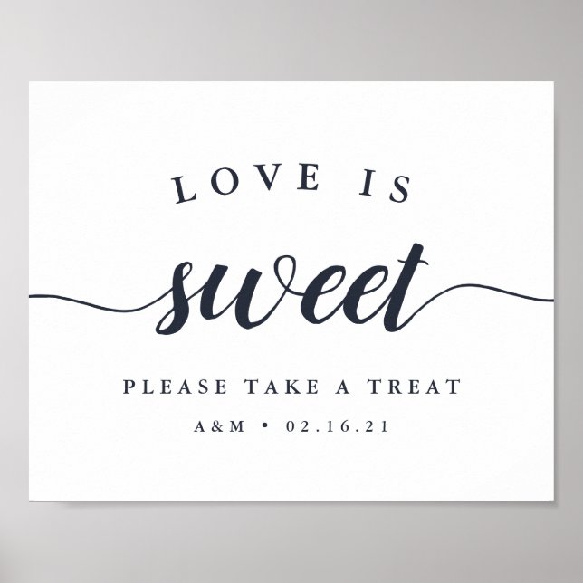 Póster Rótulo de postre Boda de Marina y Caligrafía Blanc (Frente)