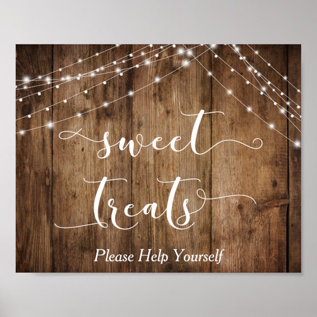 Póster Rótulo de postre Boda Tratamientos dulces de mader (Frente)