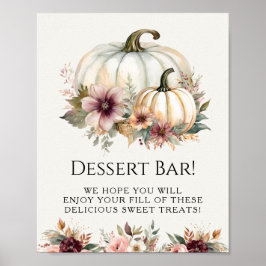 Póster Rótulo de postre floral de calabaza blanca de borg