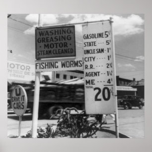 Póster Rótulo de precios de gasolineras: 1928