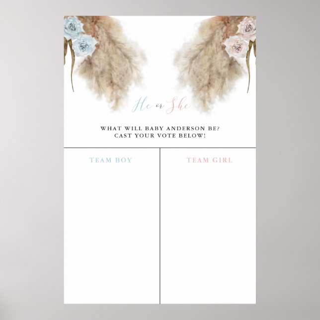 Póster Rótulo de predicción de Pampas Grass Gender Reveal (Frente)