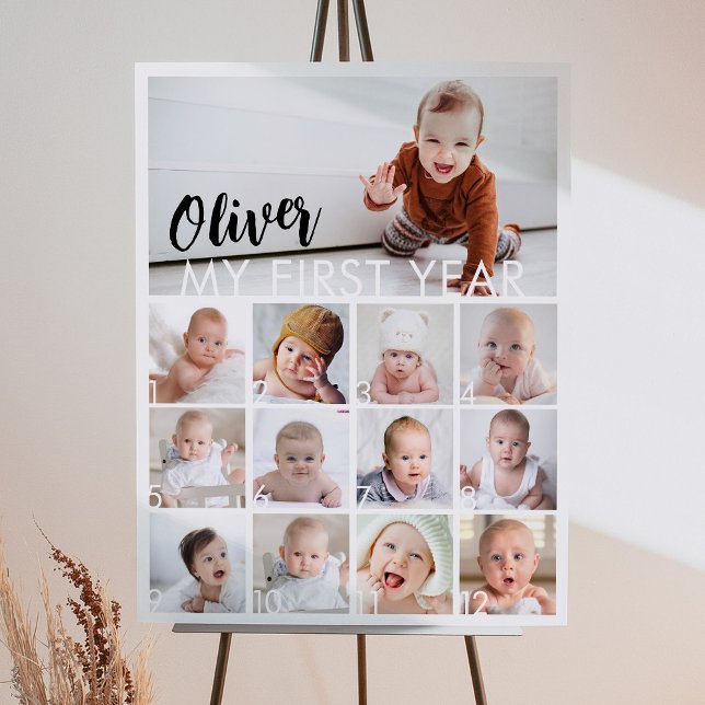 Póster Rótulo de primer año de foto de bebé moderno (Subido por el creador)