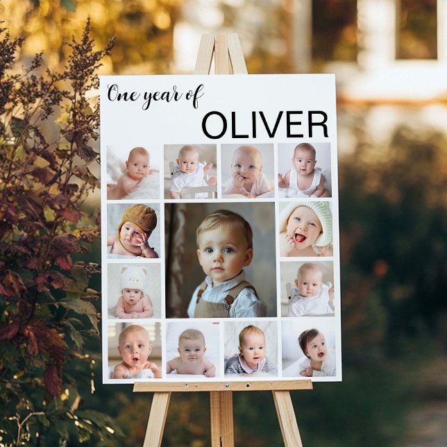 Póster Rótulo de primer año de foto de bebé moderno (Subido por el creador)