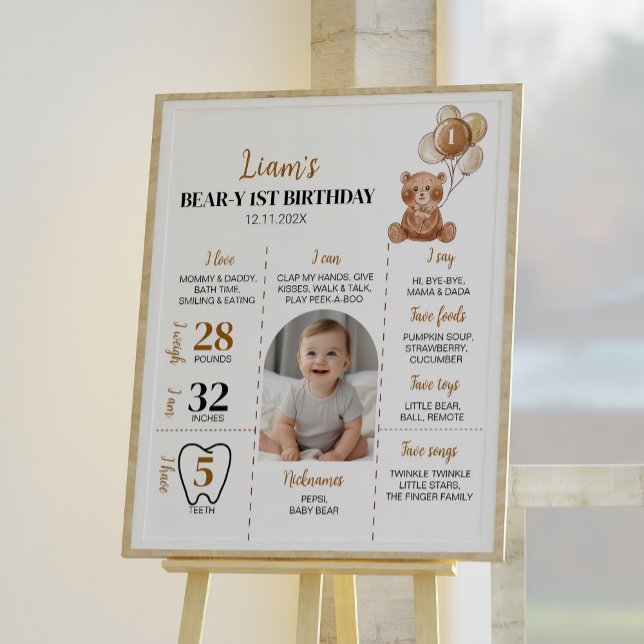 Póster Rótulo de primer cumpleaños de Brown Teddy Bear (Subido por el creador)