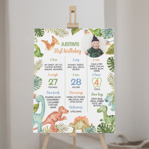 Póster Rótulo de primer cumpleaños de dinosaurio de la se