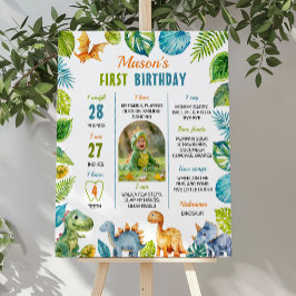 Póster Rótulo de primer cumpleaños de dinosaurio de la se