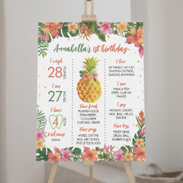 Póster Rótulo de primer cumpleaños de floral tropical