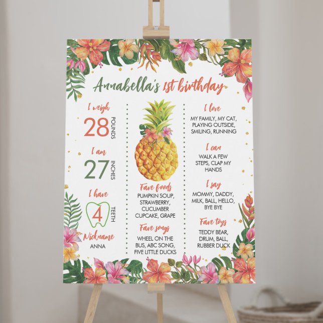 Póster Rótulo de primer cumpleaños de floral tropical (Subido por el creador)