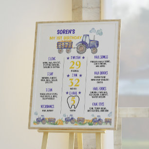 Póster Rótulo de primer cumpleaños de la granja Tractor
