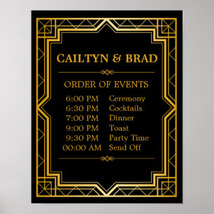 Póster Rótulo de programación boda   Gatsby Art Deco